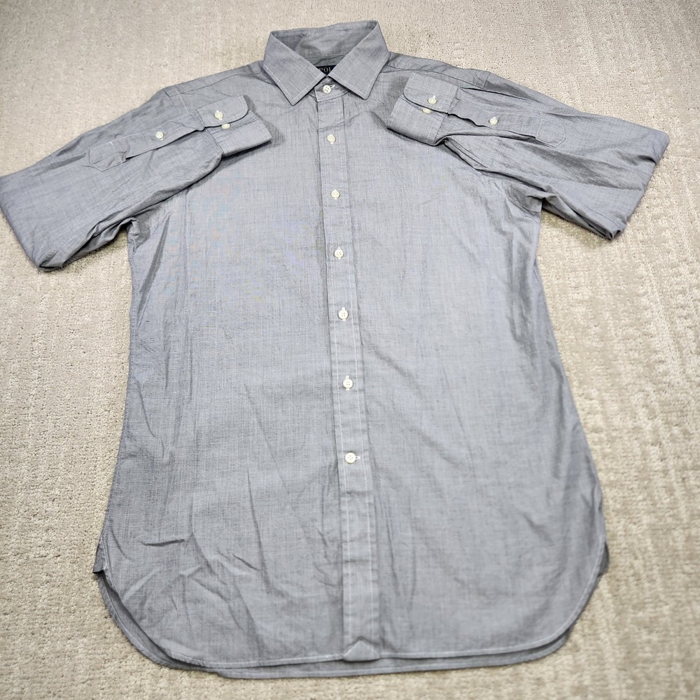 Vintage Polo Ralph Lauren Shirt Men 15.5 Button Down Gray Slim Fit Poplin Cotton - Picture 2 of 8